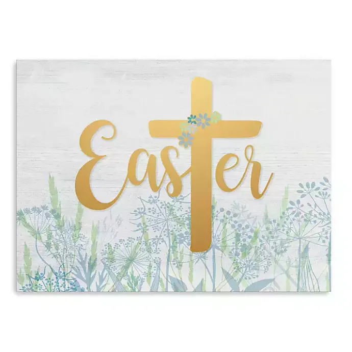 Discount Kirklands Home Easter Cross Wildflower Canvas Art Print, 24x32 Blue