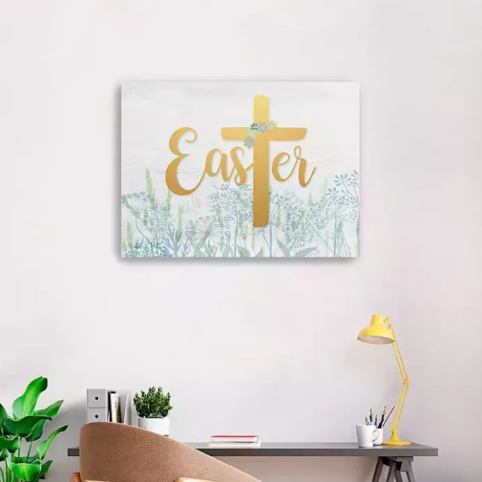 Discount Kirklands Home Easter Cross Wildflower Canvas Art Print, 24x32 Blue
