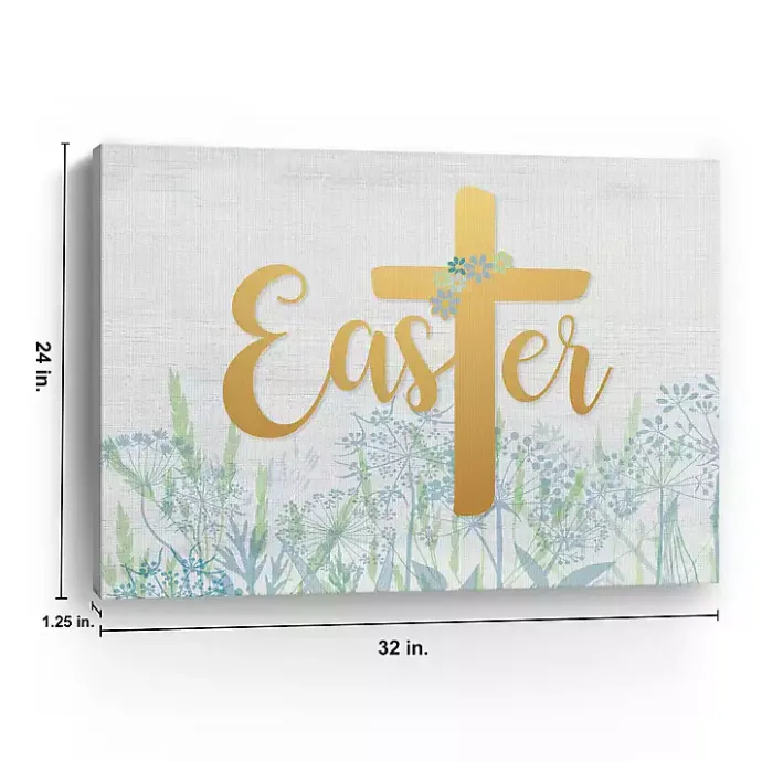 Discount Kirklands Home Easter Cross Wildflower Canvas Art Print, 24x32 Blue