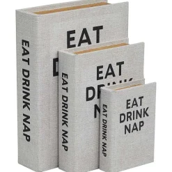 Hot Kirklands Home Eat, Drink, Nap Linen Book Boxes, Set of 3 Gray