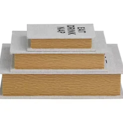Hot Kirklands Home Eat, Drink, Nap Linen Book Boxes, Set of 3 Gray