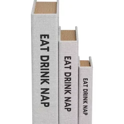 Hot Kirklands Home Eat, Drink, Nap Linen Book Boxes, Set of 3 Gray