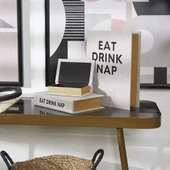Hot Kirklands Home Eat, Drink, Nap Linen Book Boxes, Set of 3 Gray