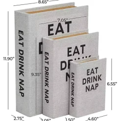 Hot Kirklands Home Eat, Drink, Nap Linen Book Boxes, Set of 3 Gray