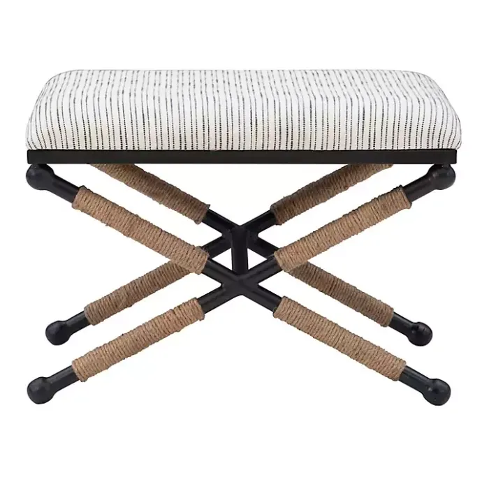 Hot Kirklands Home Eclectic Black and White Striped X Frame Bench