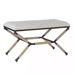 Online Kirklands Home Eclectic Black and White Striped X Frame Bench