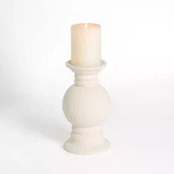 Outlet Kirklands Home Eggshell Ceramic Pillar Candle Holder, 12 in. White