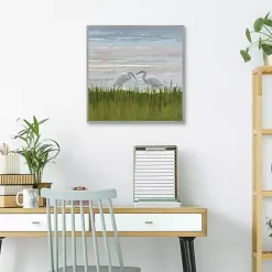 New Kirklands Home Egret Meeting Framed Canvas Art Print Multi