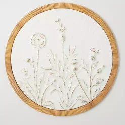 Online Kirklands Home Embossed Ivory Floral Round Framed Wall Plaque White