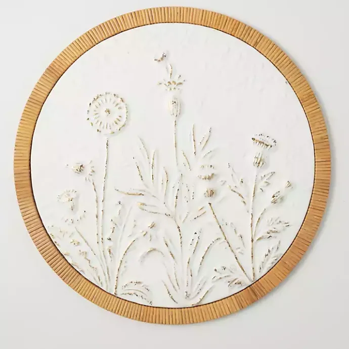Online Kirklands Home Embossed Ivory Floral Round Framed Wall Plaque White