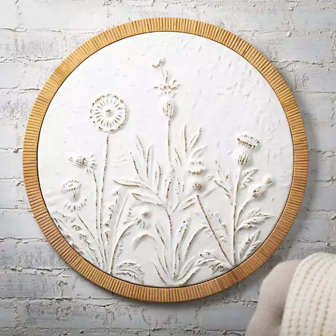 Online Kirklands Home Embossed Ivory Floral Round Framed Wall Plaque White