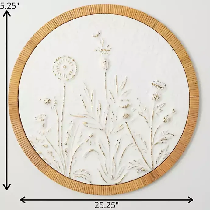 Online Kirklands Home Embossed Ivory Floral Round Framed Wall Plaque White