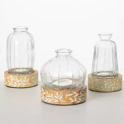 Discount Kirklands Home Embossed Wood and Glass Vases, Set of 3