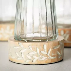 Discount Kirklands Home Embossed Wood and Glass Vases, Set of 3