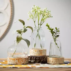 Discount Kirklands Home Embossed Wood and Glass Vases, Set of 3