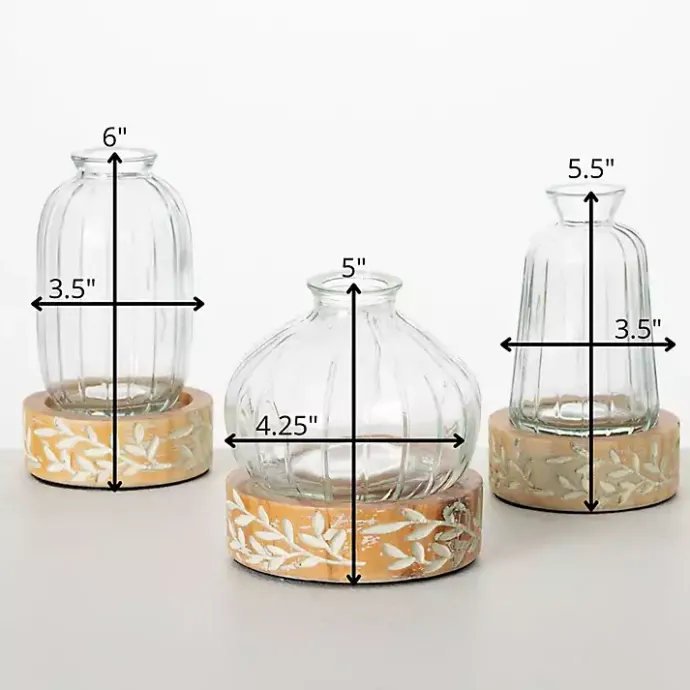 Discount Kirklands Home Embossed Wood and Glass Vases, Set of 3
