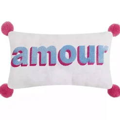 Clearance Kirklands Home Embroidered Amour Pom Pom Throw Pillow