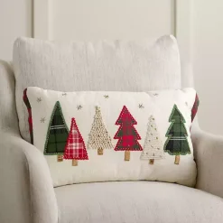 Clearance Kirklands Home Embroidered Christmas Trees & Plaid Pillow