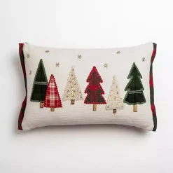 Clearance Kirklands Home Embroidered Christmas Trees & Plaid Pillow