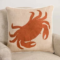 Discount Kirklands Home Embroidered Crab Chambray Pillow