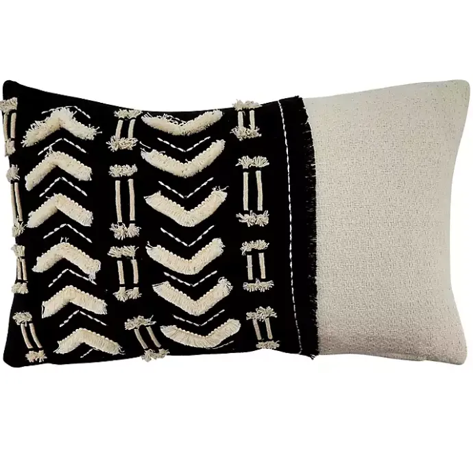 Outlet Kirklands Home Embroidered Geo Black and White Lumbar Pillow