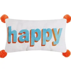 Online Kirklands Home Embroidered Happy Pom Pom Lumbar Pillow