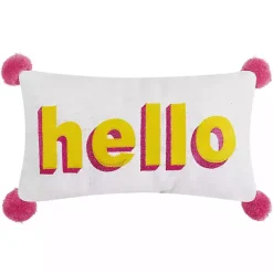 Outlet Kirklands Home Embroidered Hello Pom Pom Lumbar Pillow