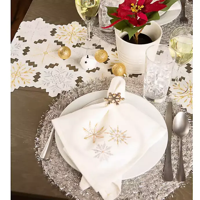Hot Kirklands Home Embroidered Sparkle Snowflakes Napkins, Set of 6