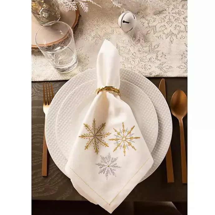 Hot Kirklands Home Embroidered Sparkle Snowflakes Napkins, Set of 6