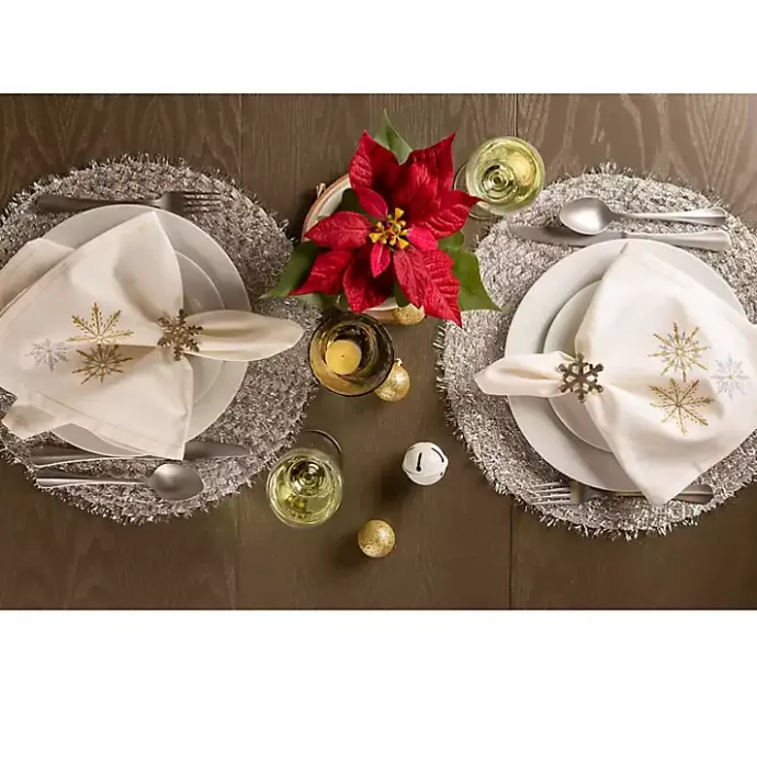Hot Kirklands Home Embroidered Sparkle Snowflakes Napkins, Set of 6