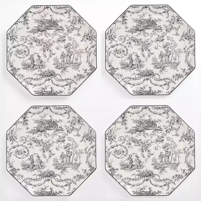 Hot Kirklands Home Emery Black Toile Dinner Plates, Set of 4