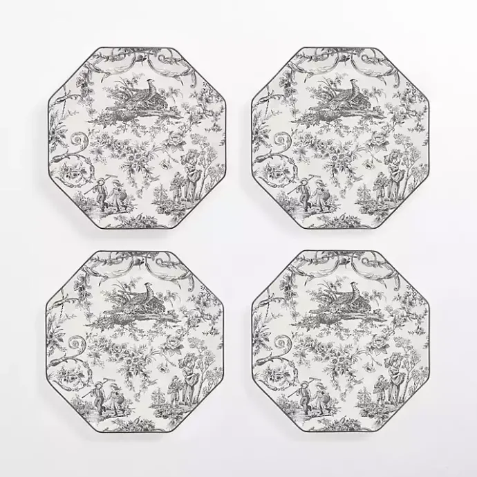 Sale Kirklands Home Emery Black Toile Salad Plates, Set of 4