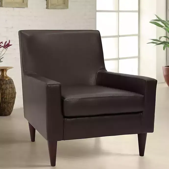 Best Kirklands Home Emma Walnut Faux Leather Accent Chair Brown