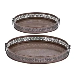 New Kirklands Home Engraved Metal Mandala Trays, Set of 2 Brown
