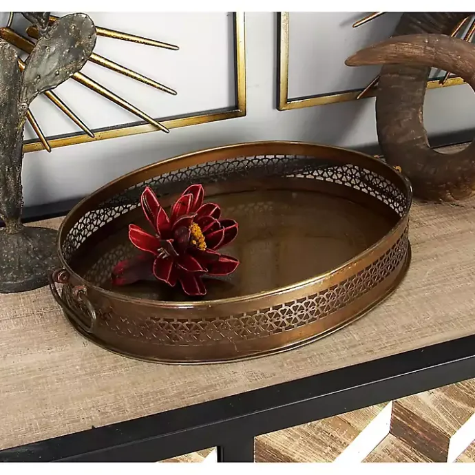 New Kirklands Home Engraved Metal Mandala Trays, Set of 2 Brown