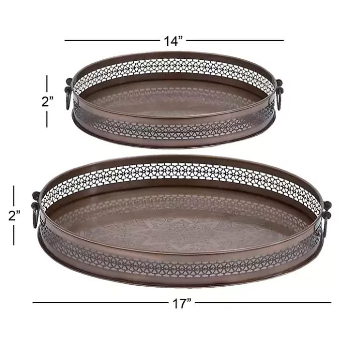 New Kirklands Home Engraved Metal Mandala Trays, Set of 2 Brown