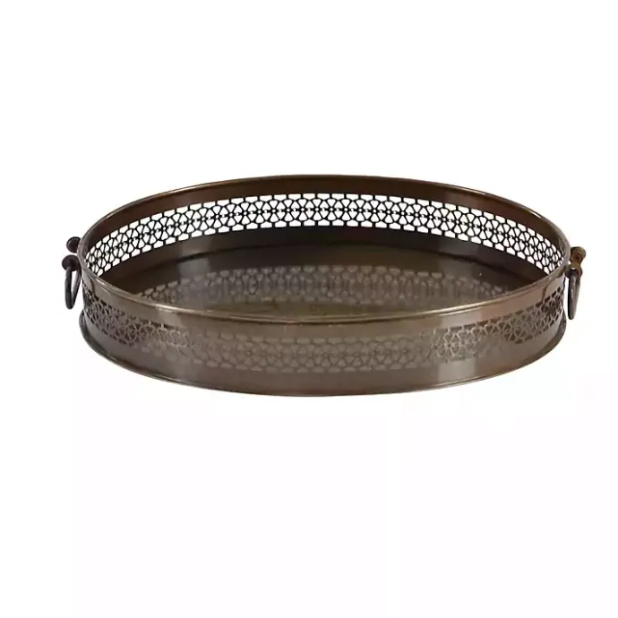 New Kirklands Home Engraved Metal Mandala Trays, Set of 2 Brown