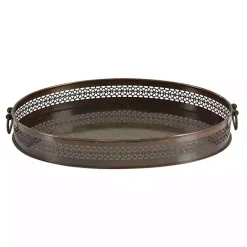 New Kirklands Home Engraved Metal Mandala Trays, Set of 2 Brown