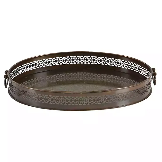 New Kirklands Home Engraved Metal Mandala Trays, Set of 2 Brown