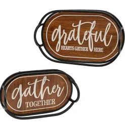 Hot Kirklands Home Engraved Wood and Metal Harvest Trays, Set of 2