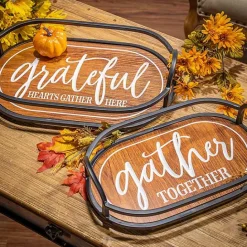 Hot Kirklands Home Engraved Wood and Metal Harvest Trays, Set of 2