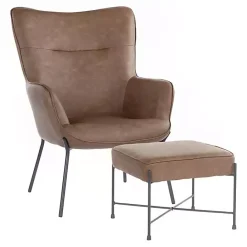 Best Kirklands Home Espresso Faux Leather 2-pc. Chair and Ottoman Set Brown