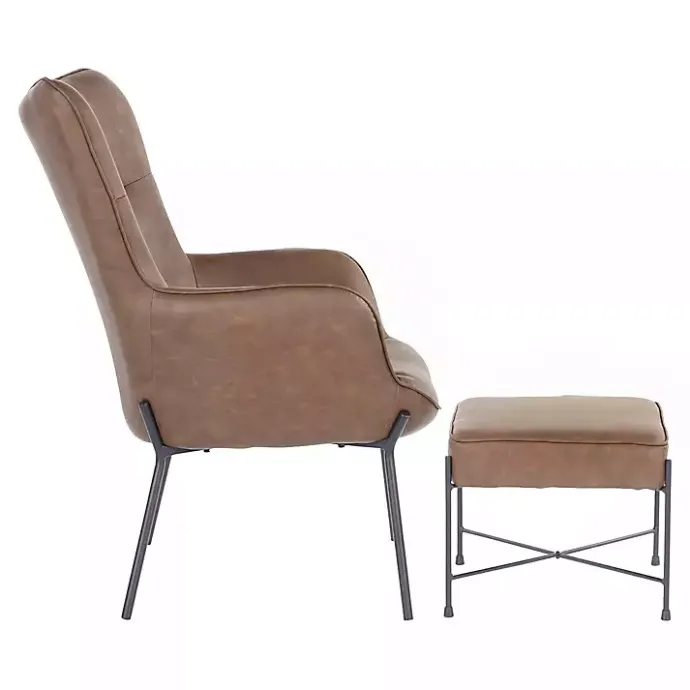 Best Kirklands Home Espresso Faux Leather 2-pc. Chair and Ottoman Set Brown