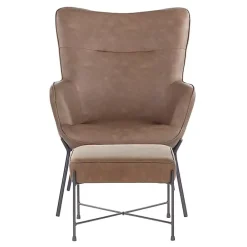 Best Kirklands Home Espresso Faux Leather 2-pc. Chair and Ottoman Set Brown