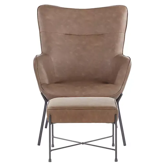 Best Kirklands Home Espresso Faux Leather 2-pc. Chair and Ottoman Set Brown