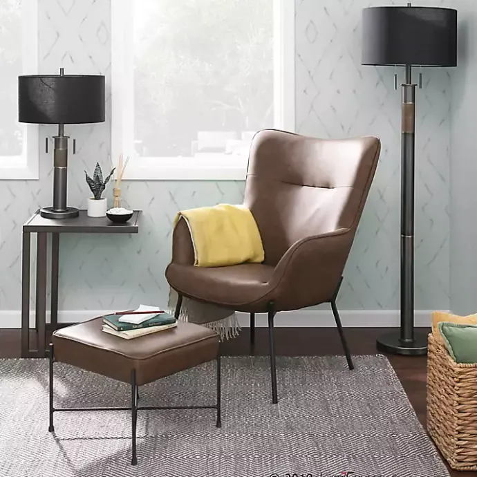 Best Kirklands Home Espresso Faux Leather 2-pc. Chair and Ottoman Set Brown