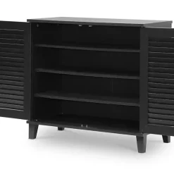 New Kirklands Home Espresso Shutter Door Wooden Cabinet