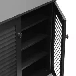 New Kirklands Home Espresso Shutter Door Wooden Cabinet