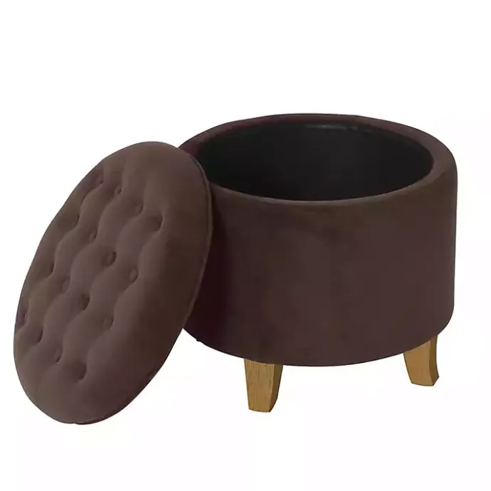 Discount Kirklands Home Espresso Velvet Tufted Storage Ottoman Brown