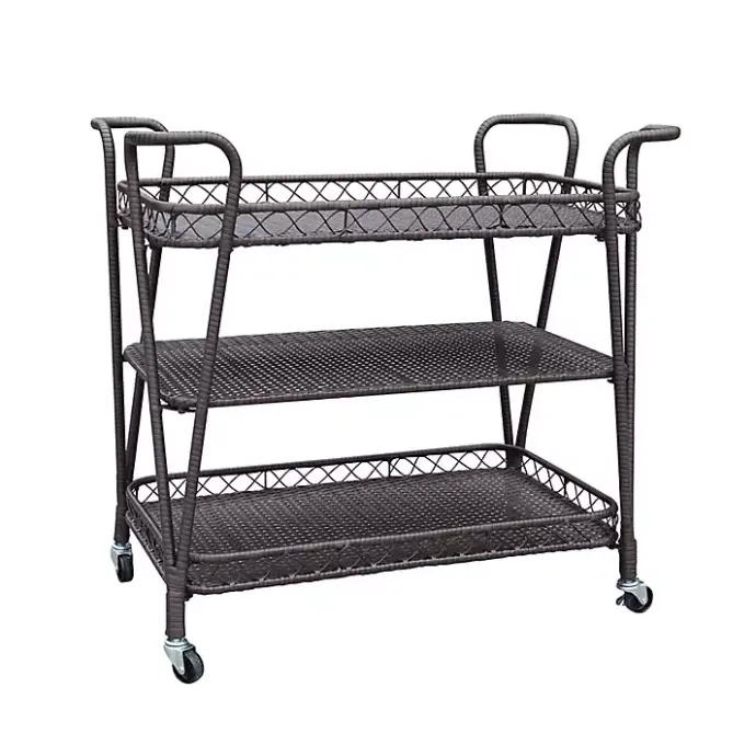 New Kirklands Home Espresso Wicker Resin Serving Cart Brown